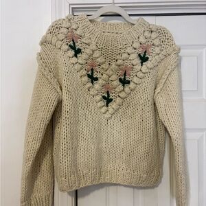 POL Cream Knit Sweater with Floral Accents